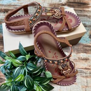 Women’s Embellished Sandals with Multicolored Beads